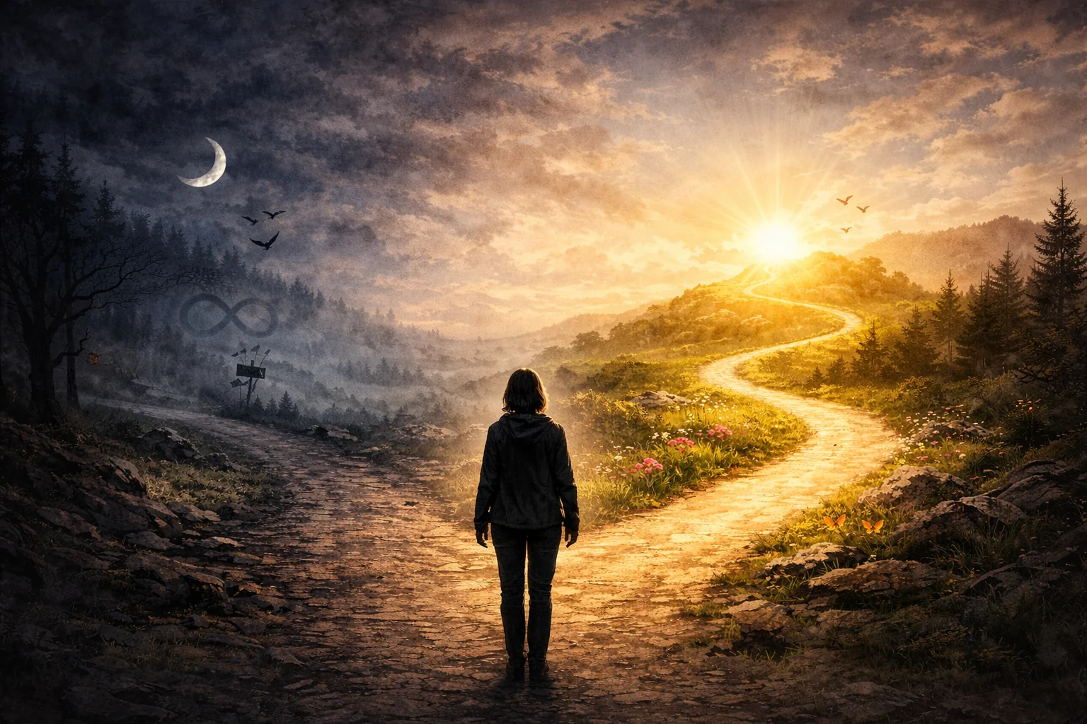 Boussole symbolique dans la nuit, représentant la guidance intérieure et le chemin de vie