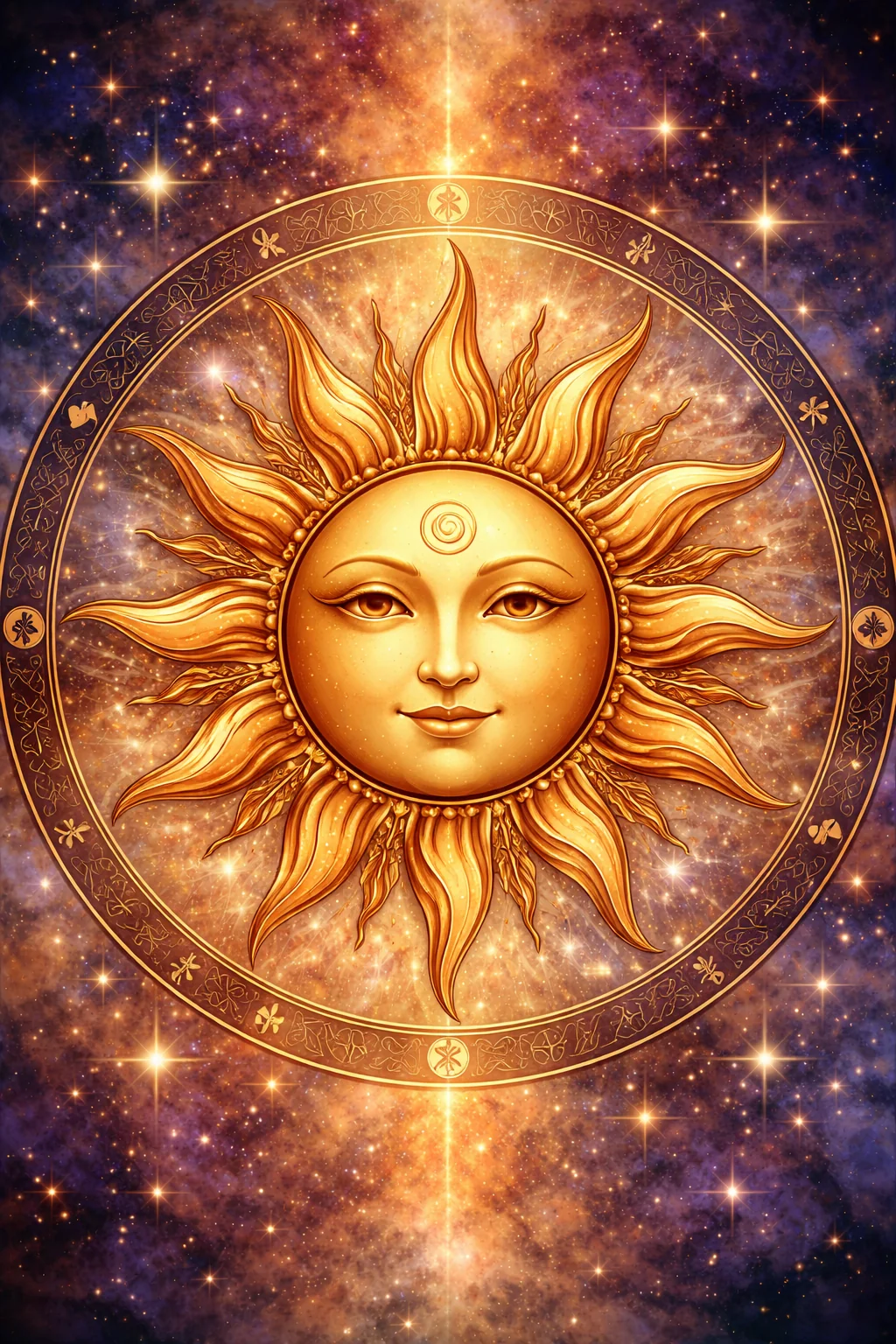 Symbole astrologique du Soleil entouré des 12 signes du zodiaque
