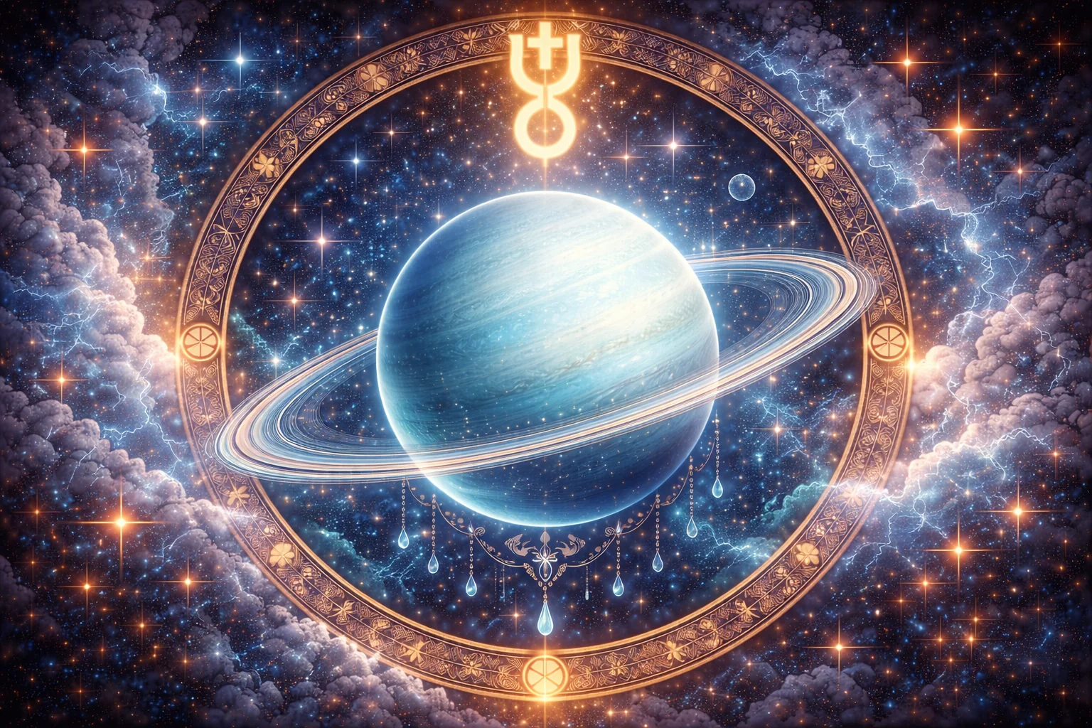 Symbole astrologique d'Uranus avec des éclairs électriques